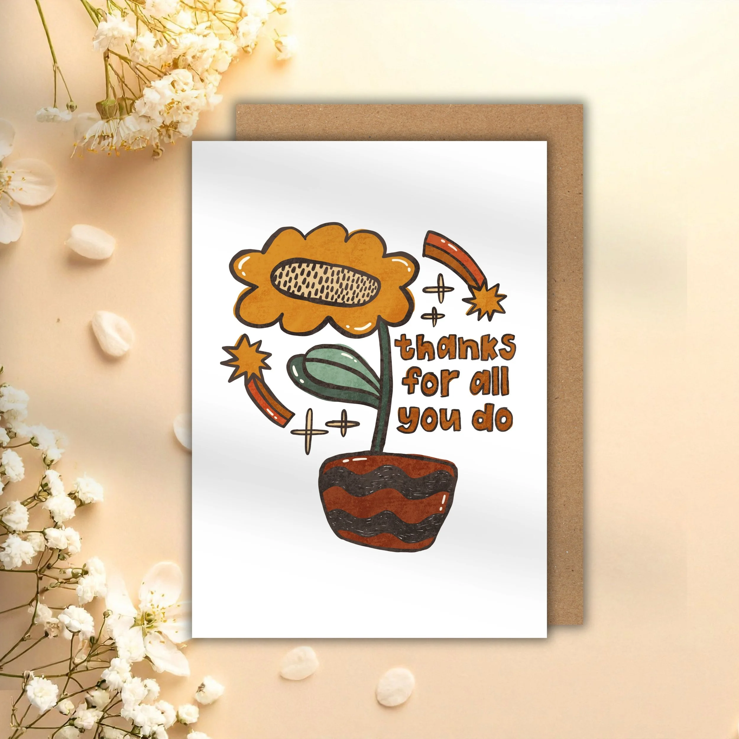 Thanks for All You Do Card | Flower Pot Illustration
