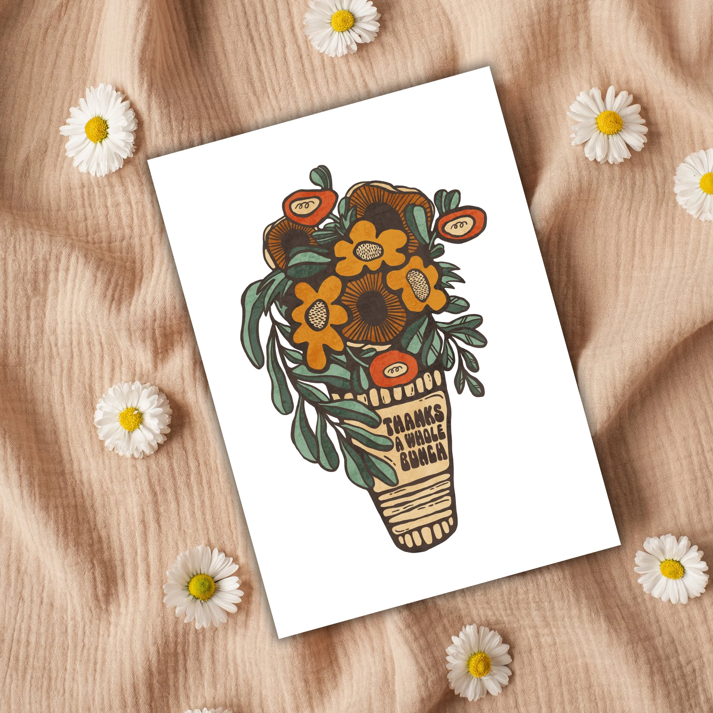 Thanks a Whole Bunch Card | Floral Bouquet Illustration