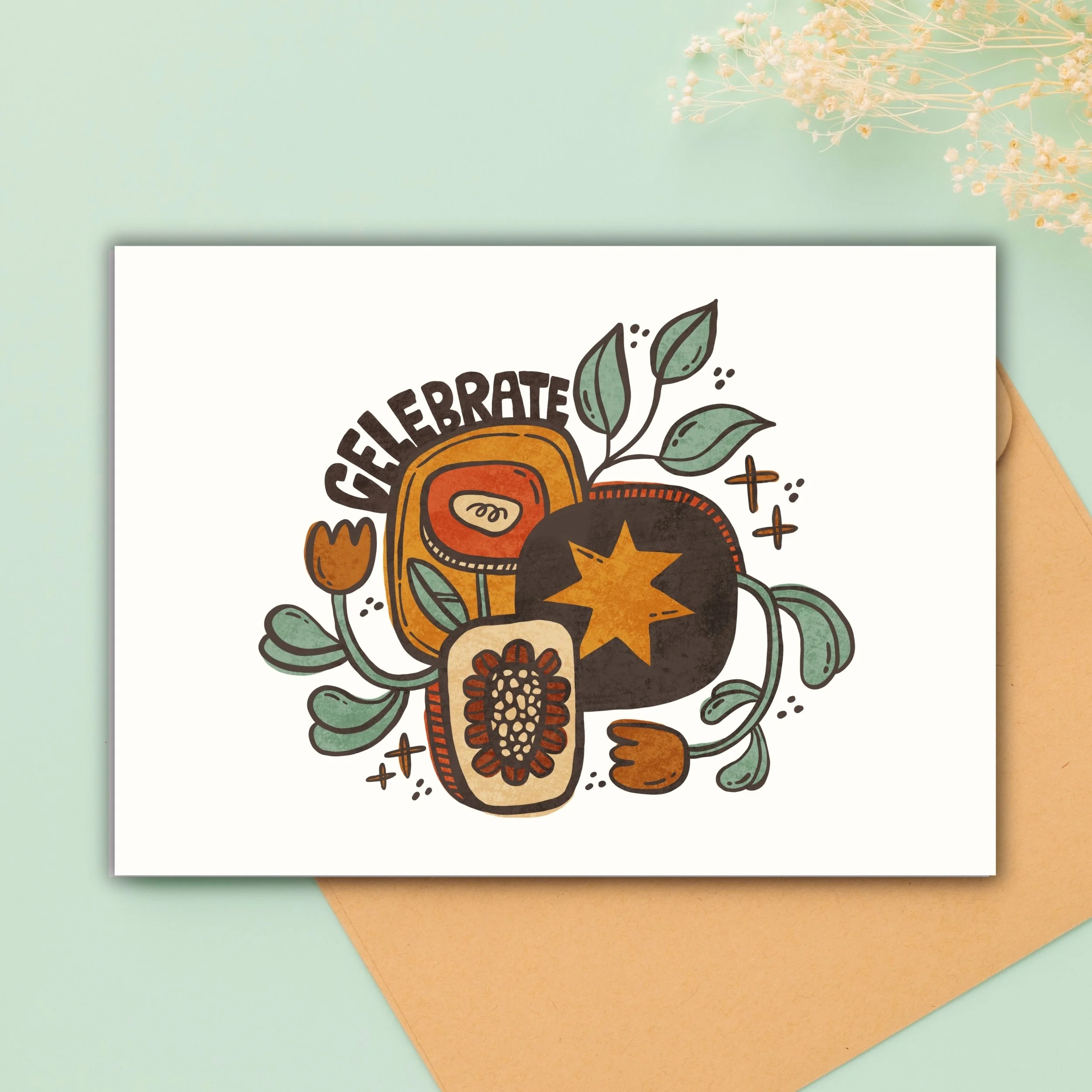 Celebration Card | Floral Tile Illustration