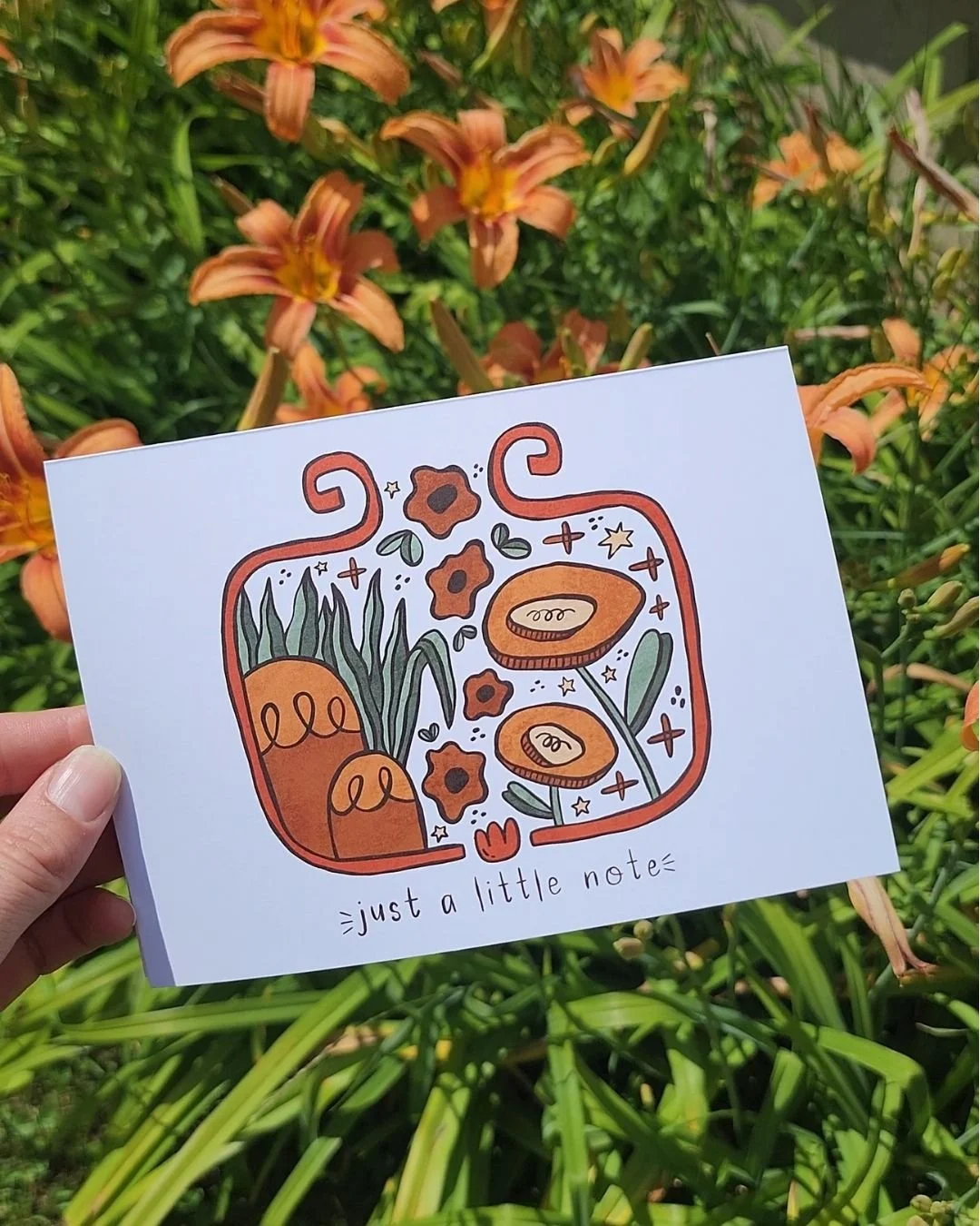 just a note greeting card with florals and hand drawn card