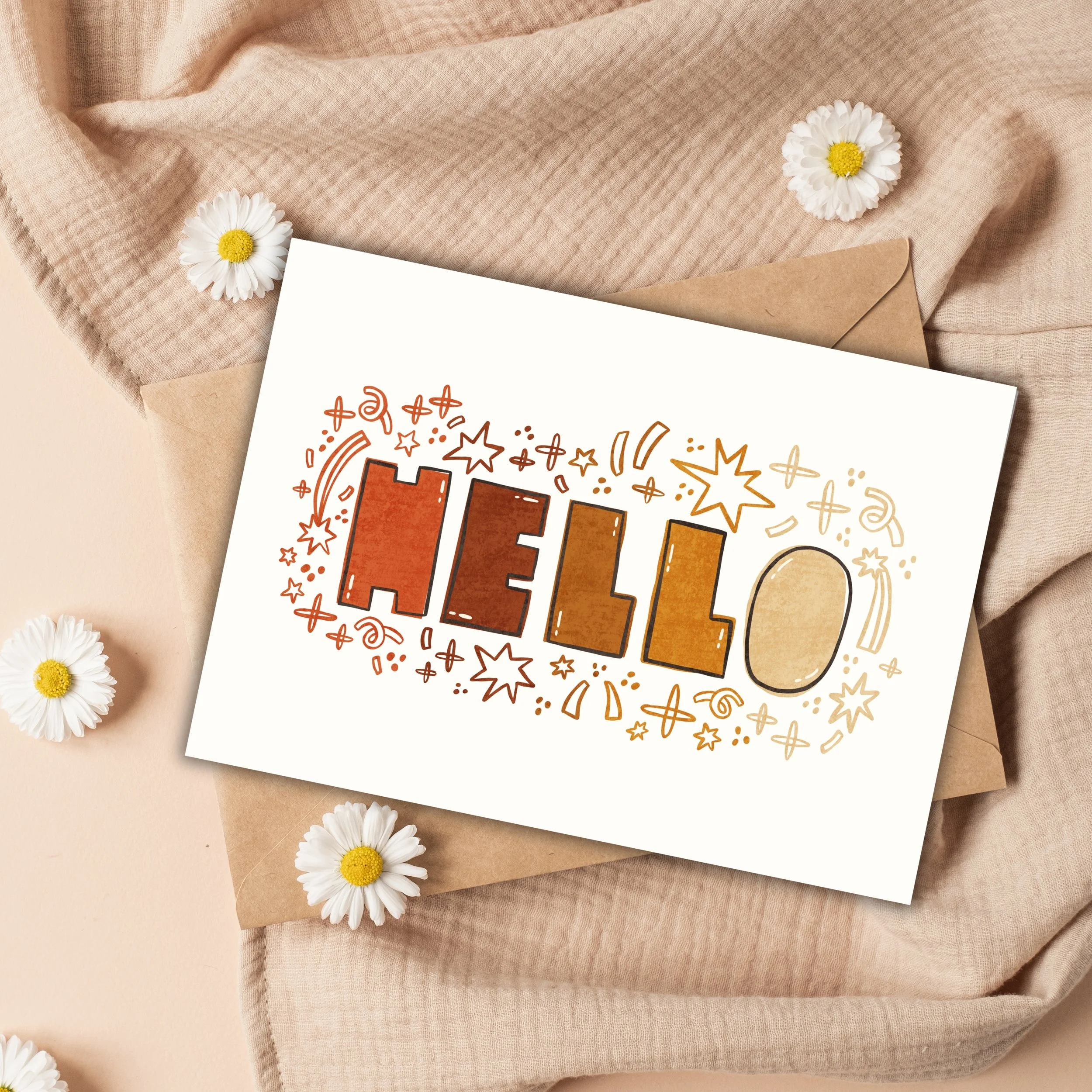 Hello Card | Minimal Text Sparkle Illustration