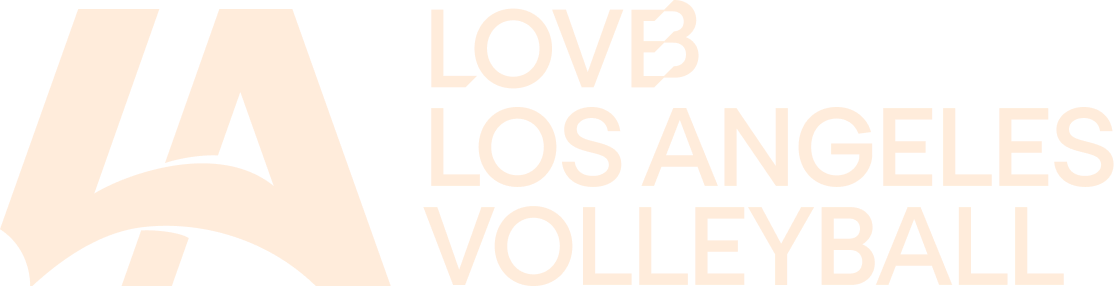 Text in pink and black reading 'LOVE LOS ANGELES VOLLEYBALL' with a stylized 'L' resembling the Eiffel Tower.