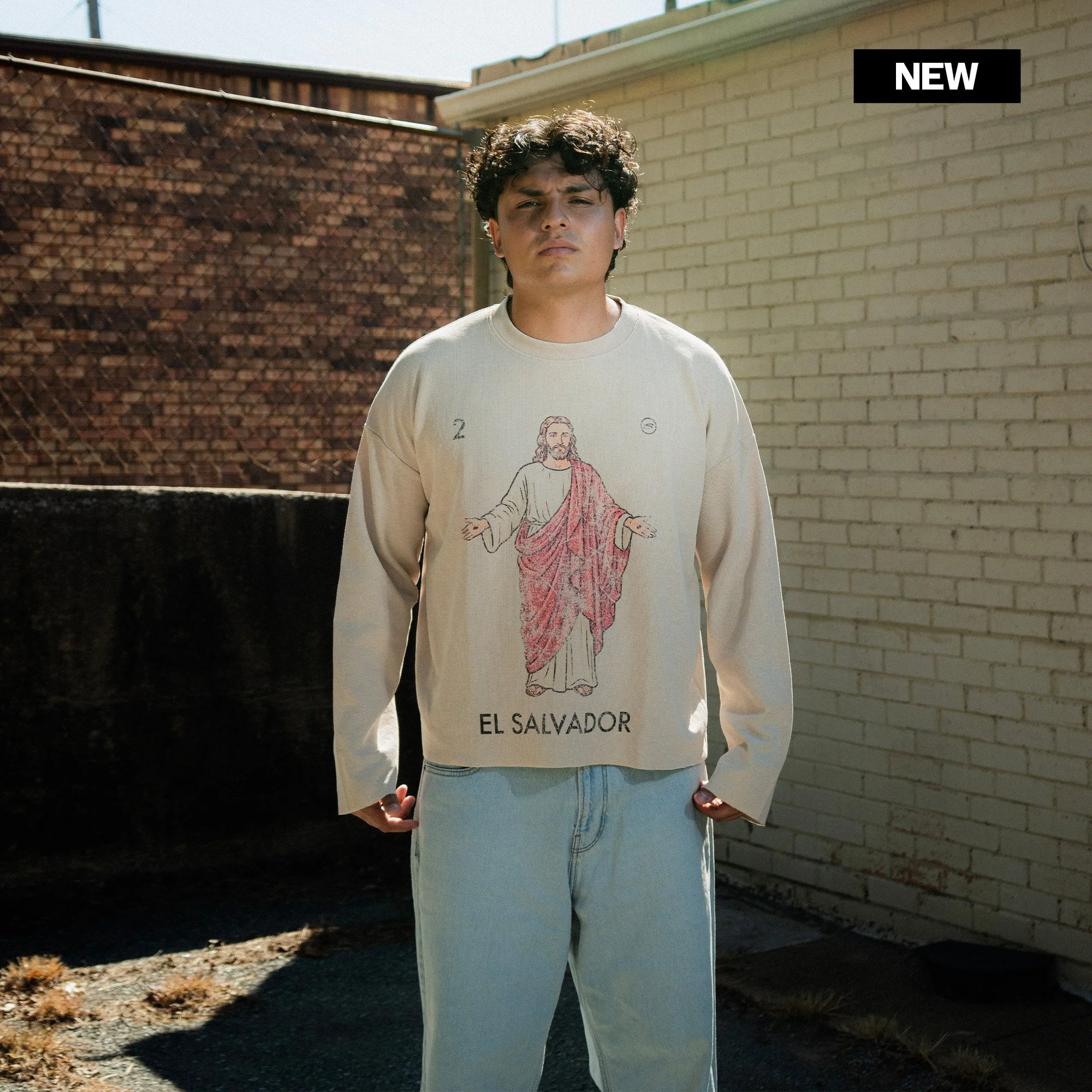 El Salvador Long Sleeve front, worn by model