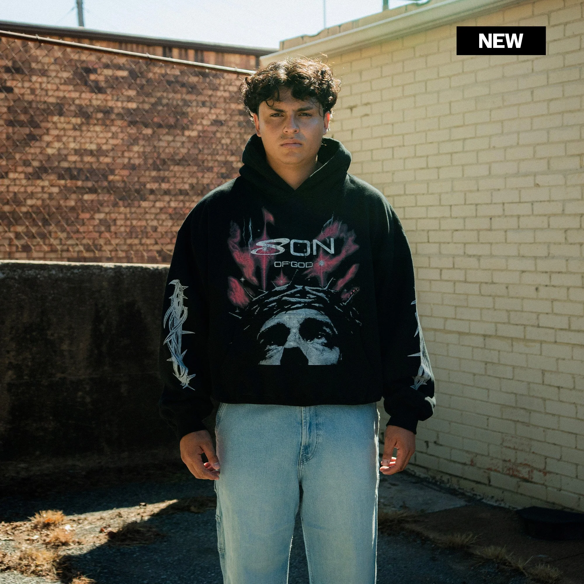 Son Of God Heavyweight Hoodie front, worn by model