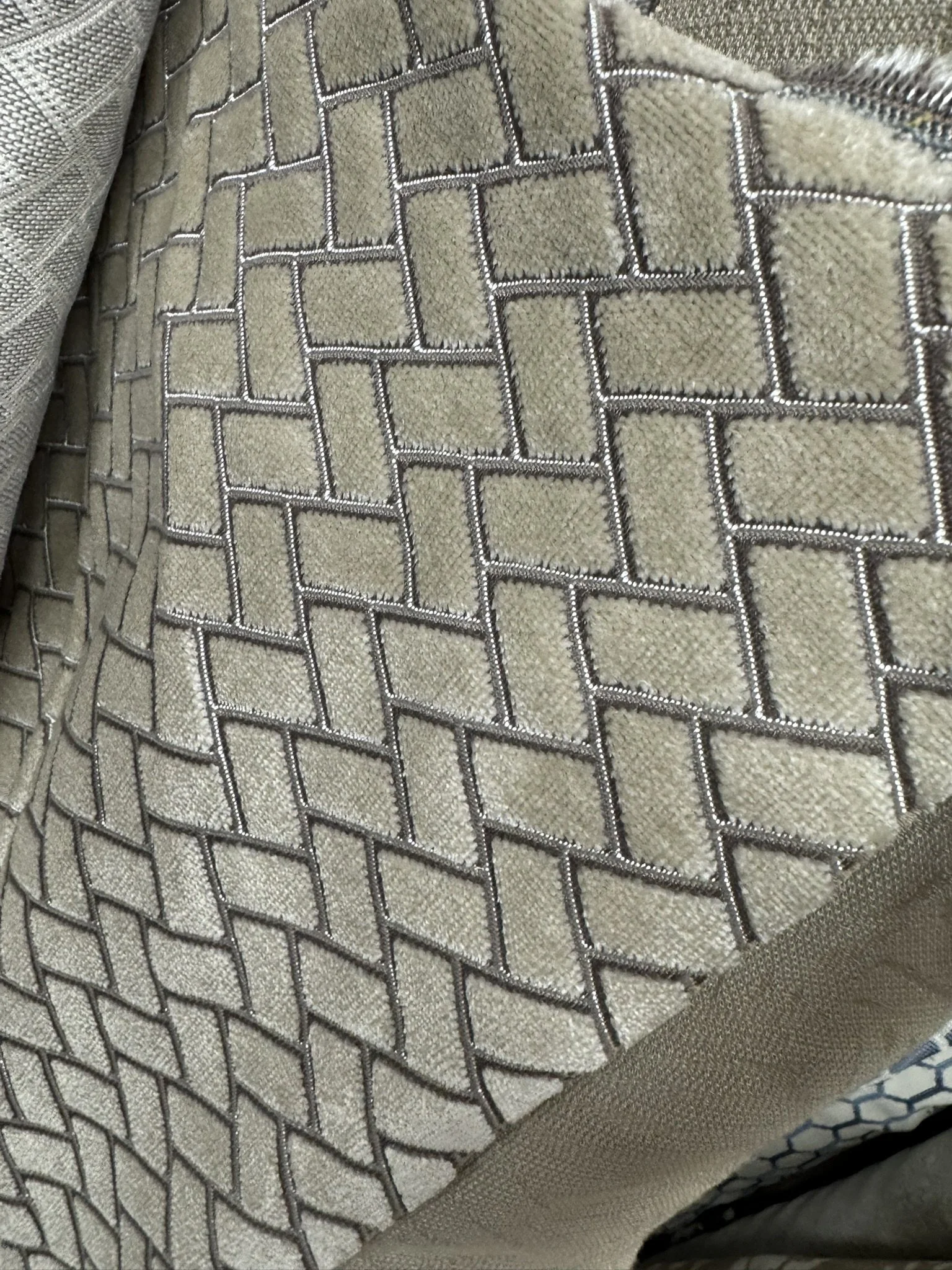 Pale Taupe Velvet Geo Fabric