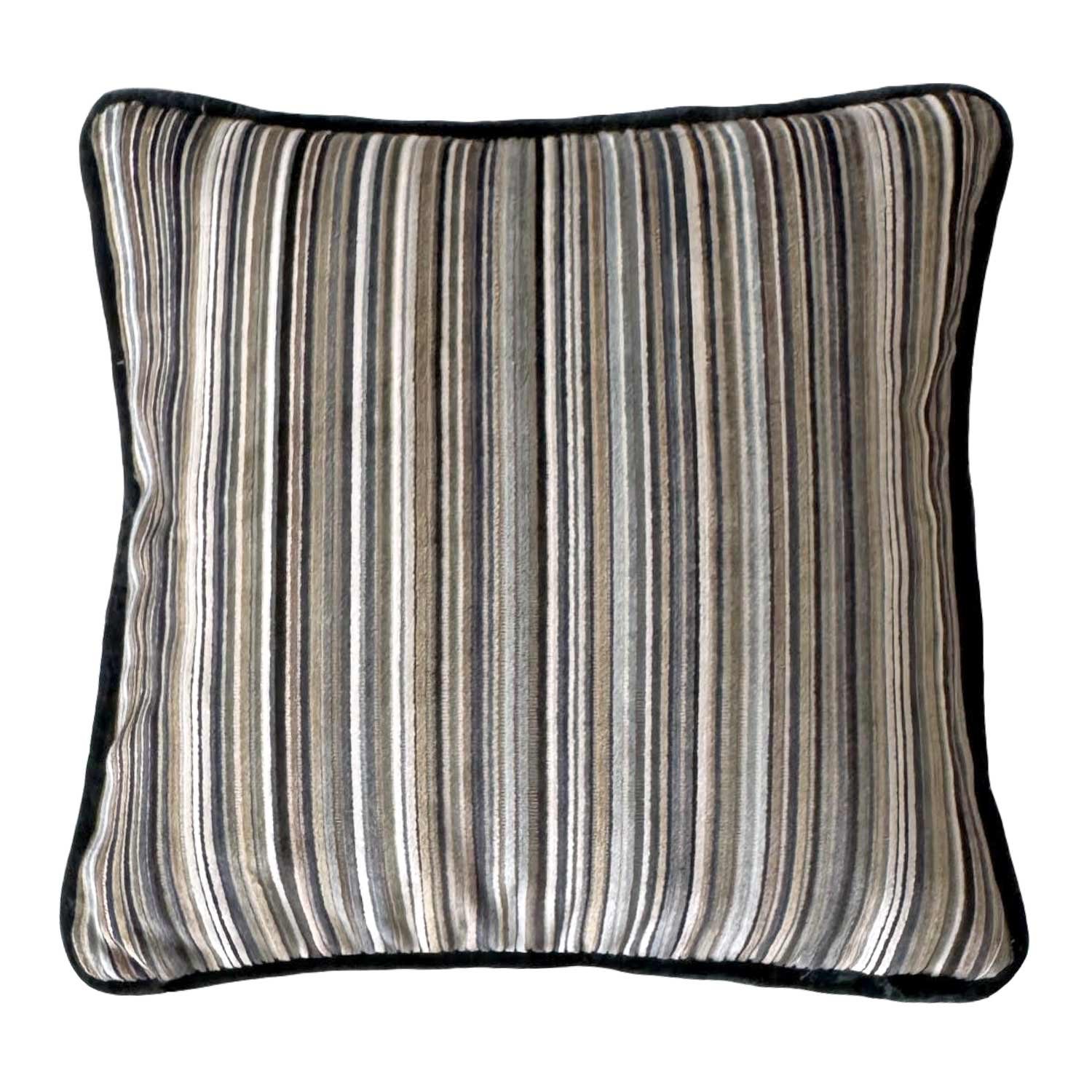 20 x 20 Romo Velvet Stripe with Dark Navy Piping