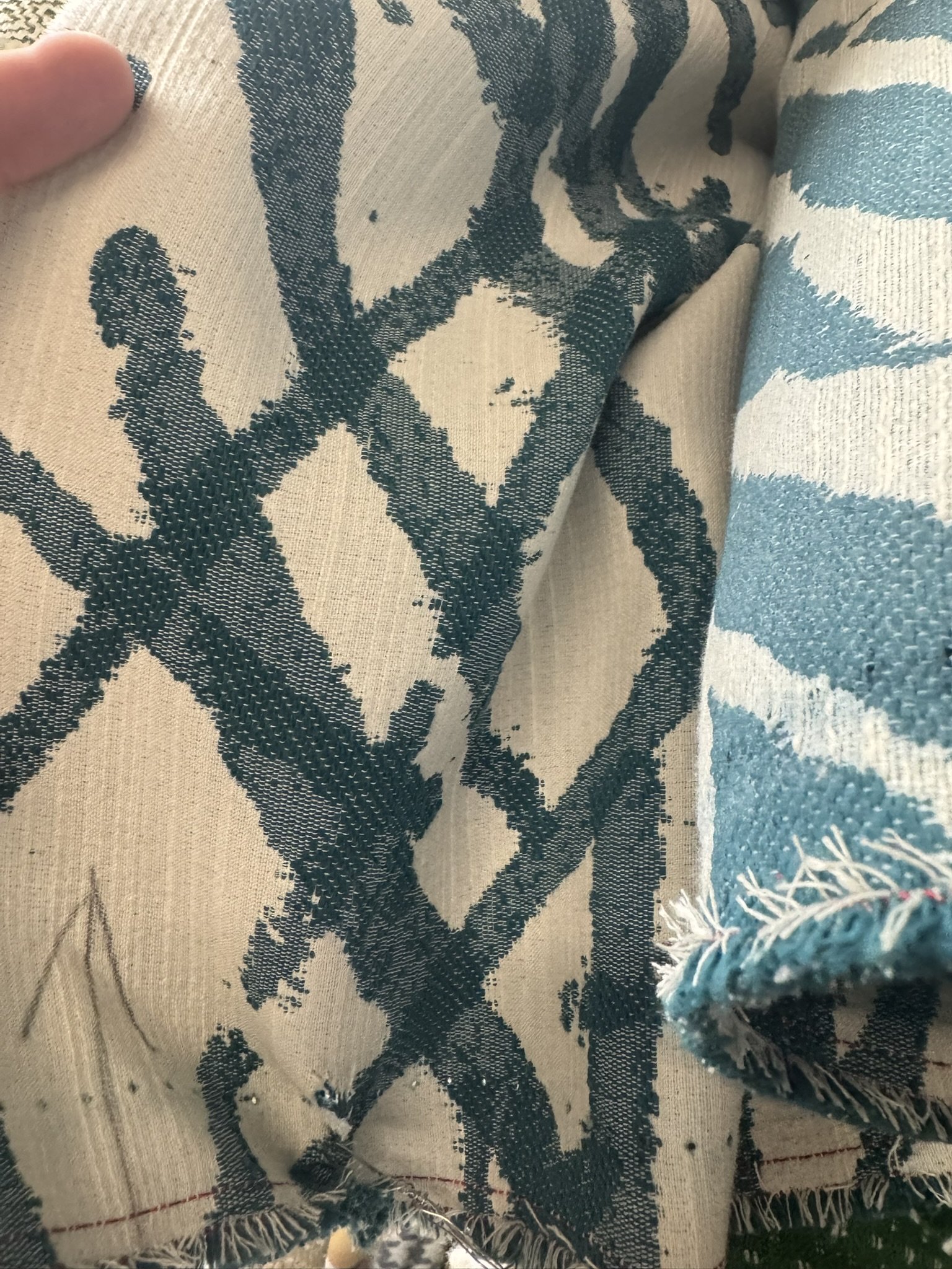 Teal and Cream Cross Hatch