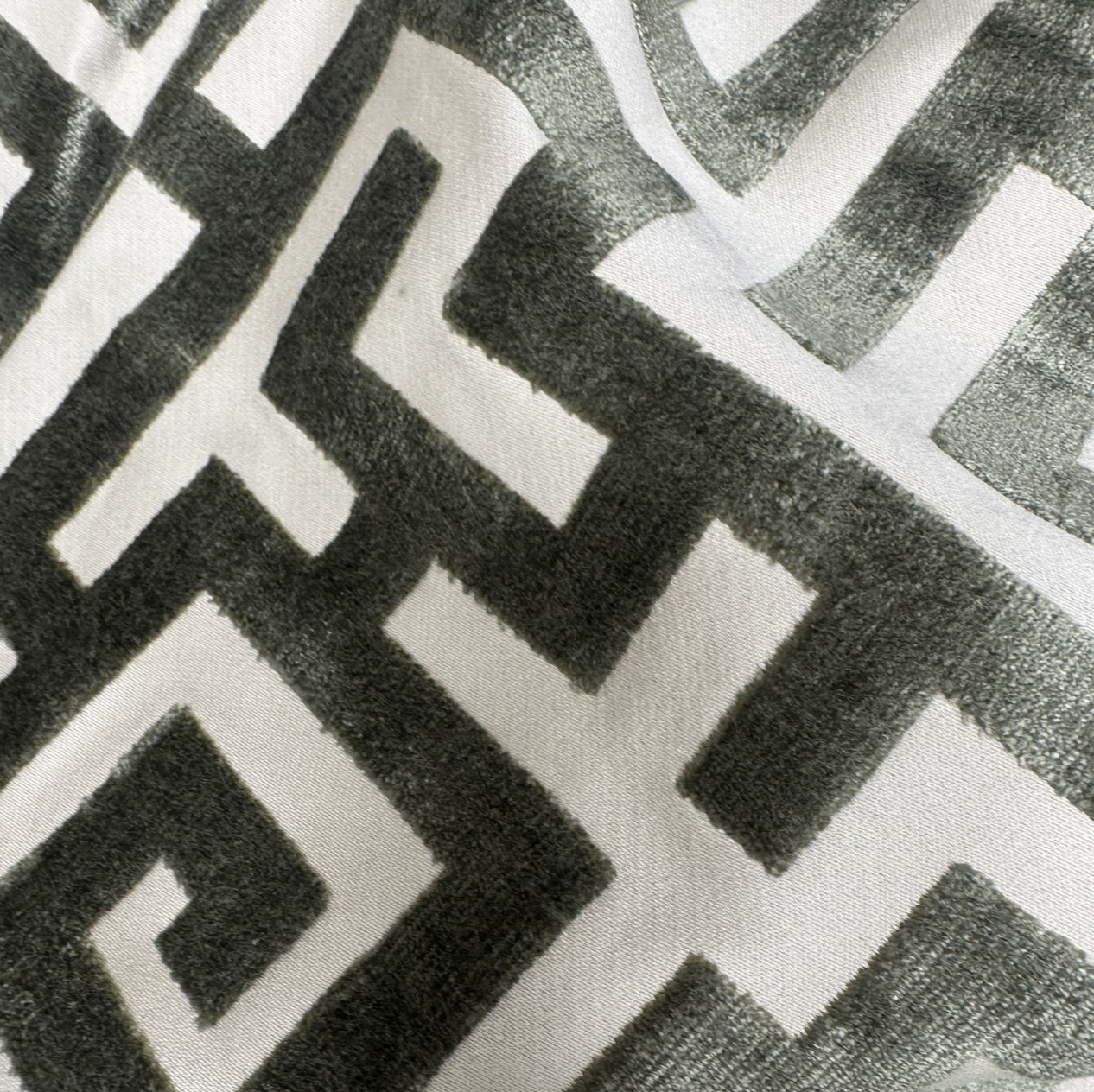 Dark Green Greek Key Cut Velvet 1+ yard
