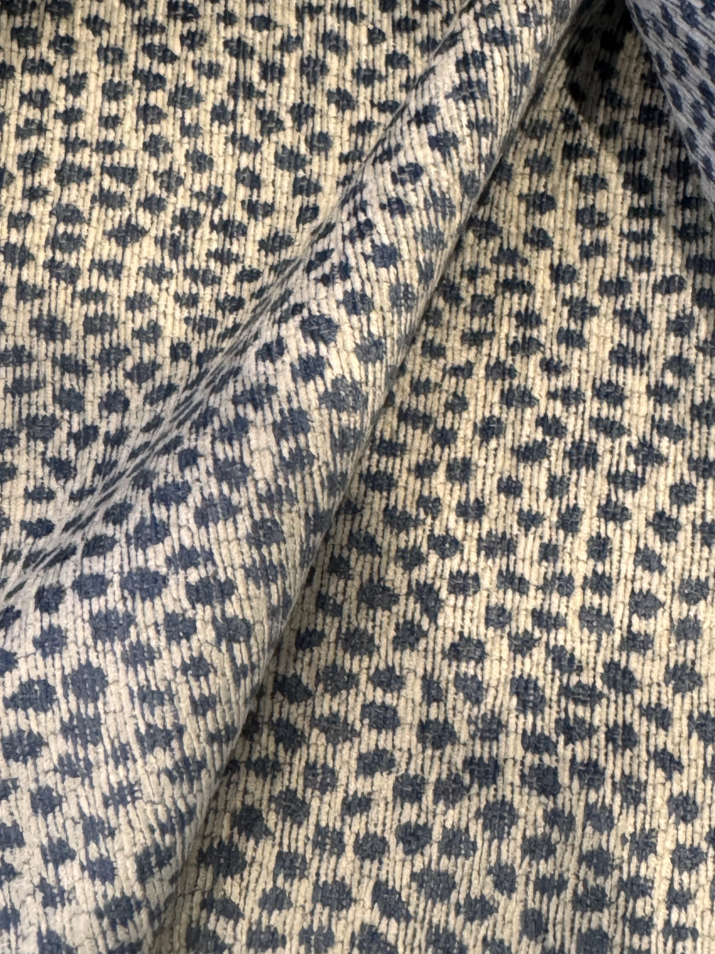 Kravet Cheetah Spot Cream and Blue Chenille Fabric