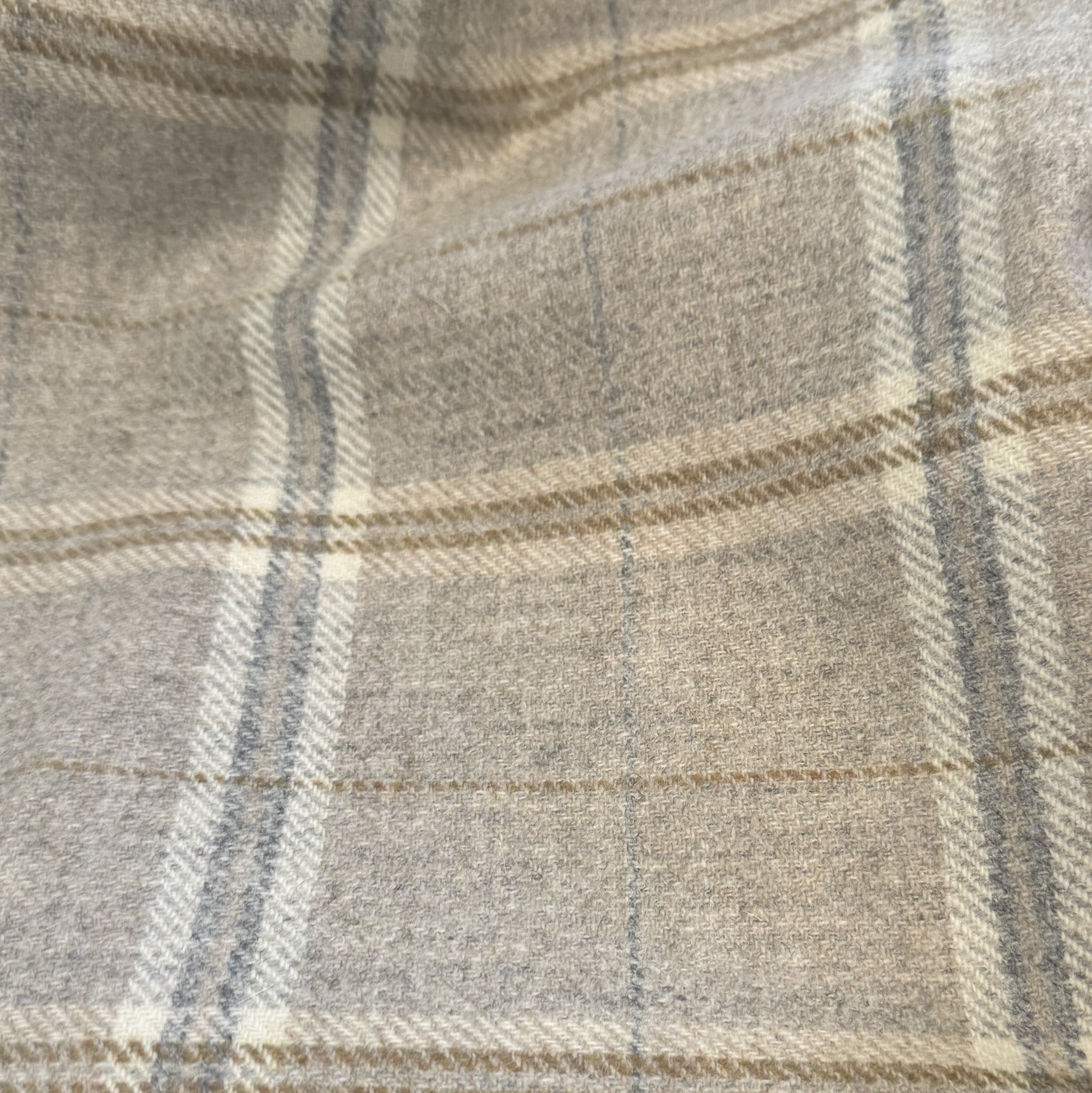 Creamy Taupe with Blue and Brown Windowpane Fabric
