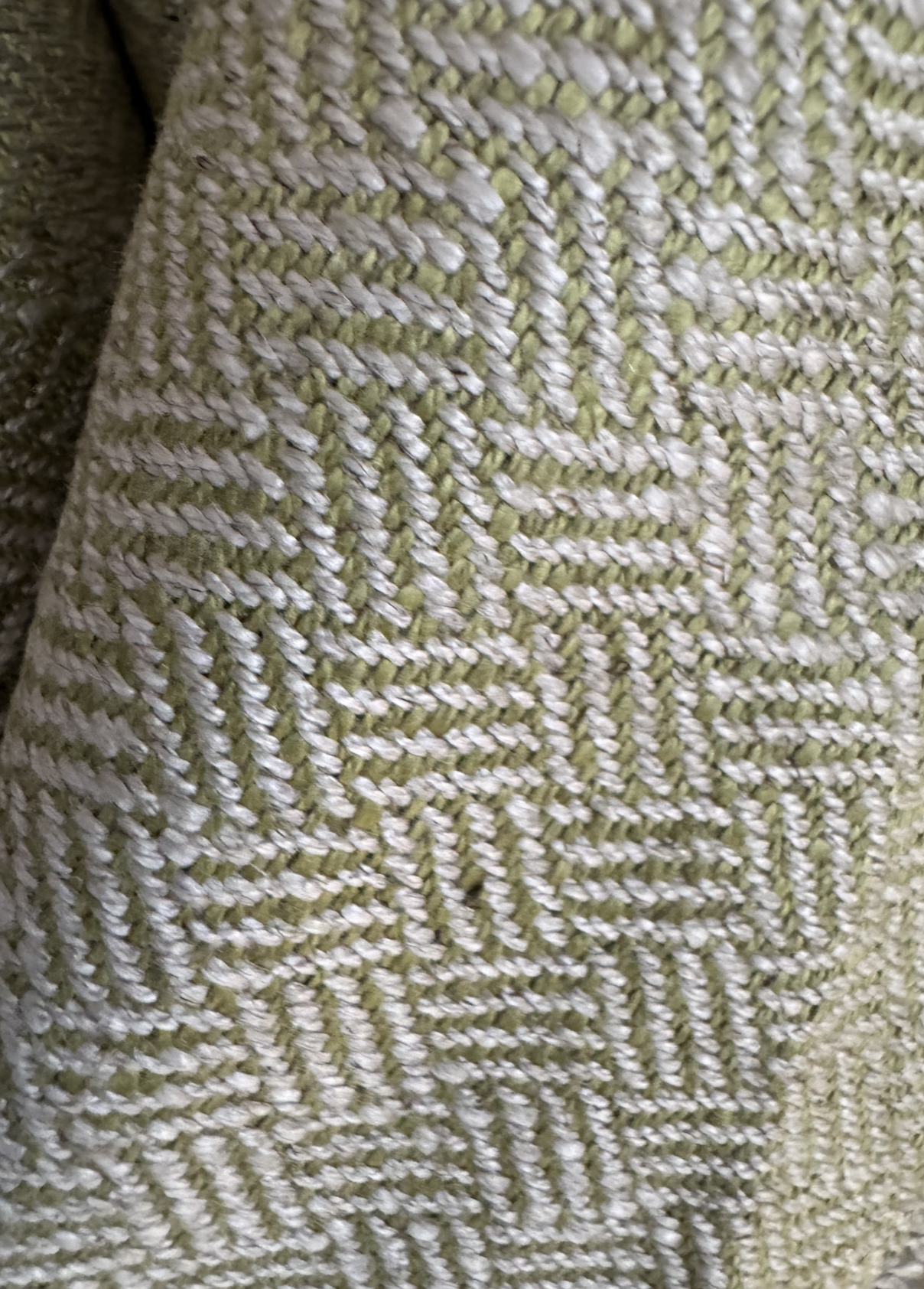 Pale Green and Cream Herringbone Woven