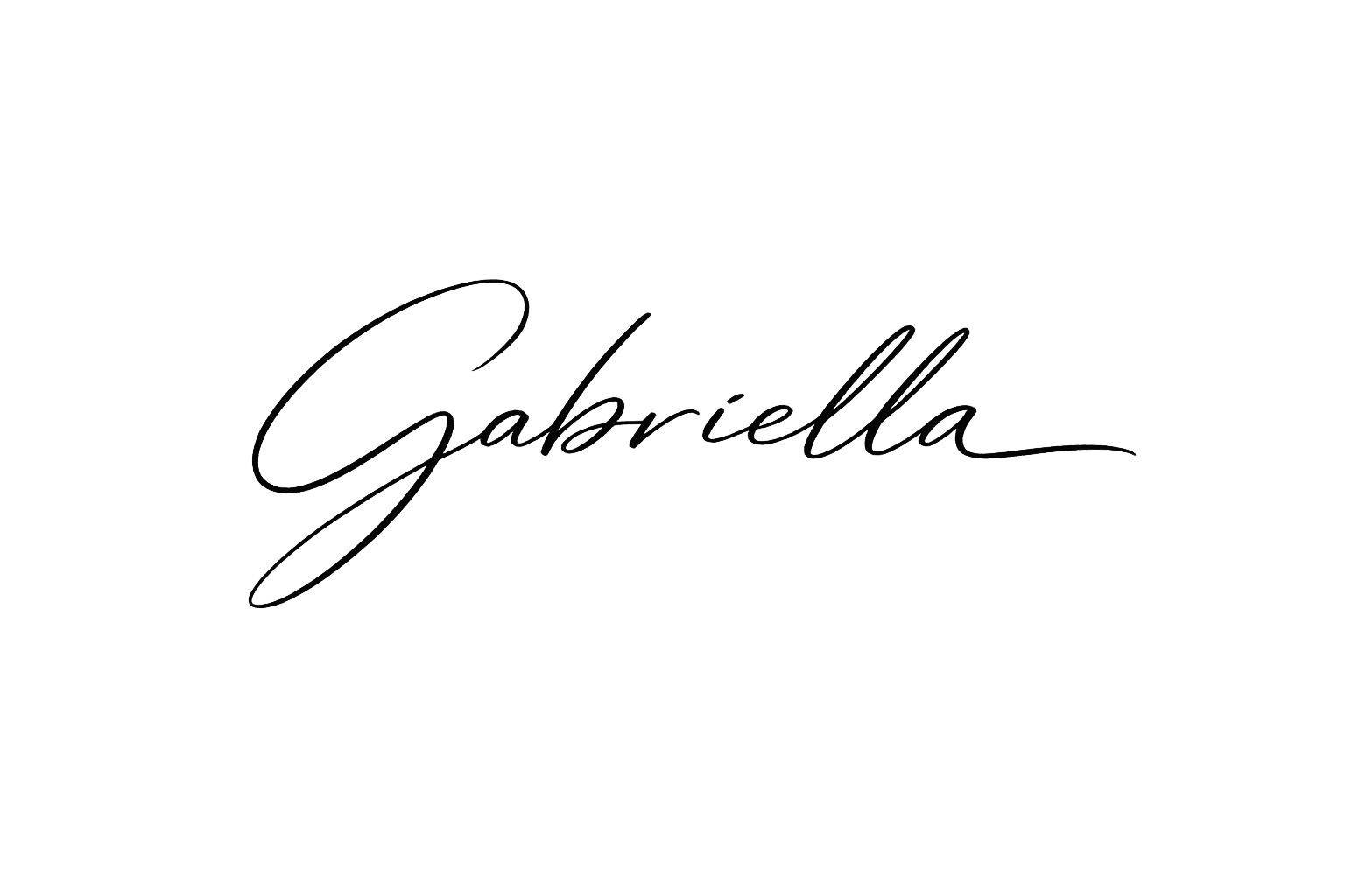 The word 'Gabriella' written in elegant, cursive script on a black background.