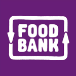 Food Bank logo with purple background and white text.
