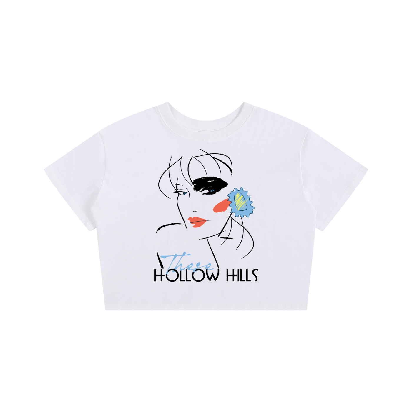 Cropped Baby Tee with These Hollow Hills 80's Lady Art