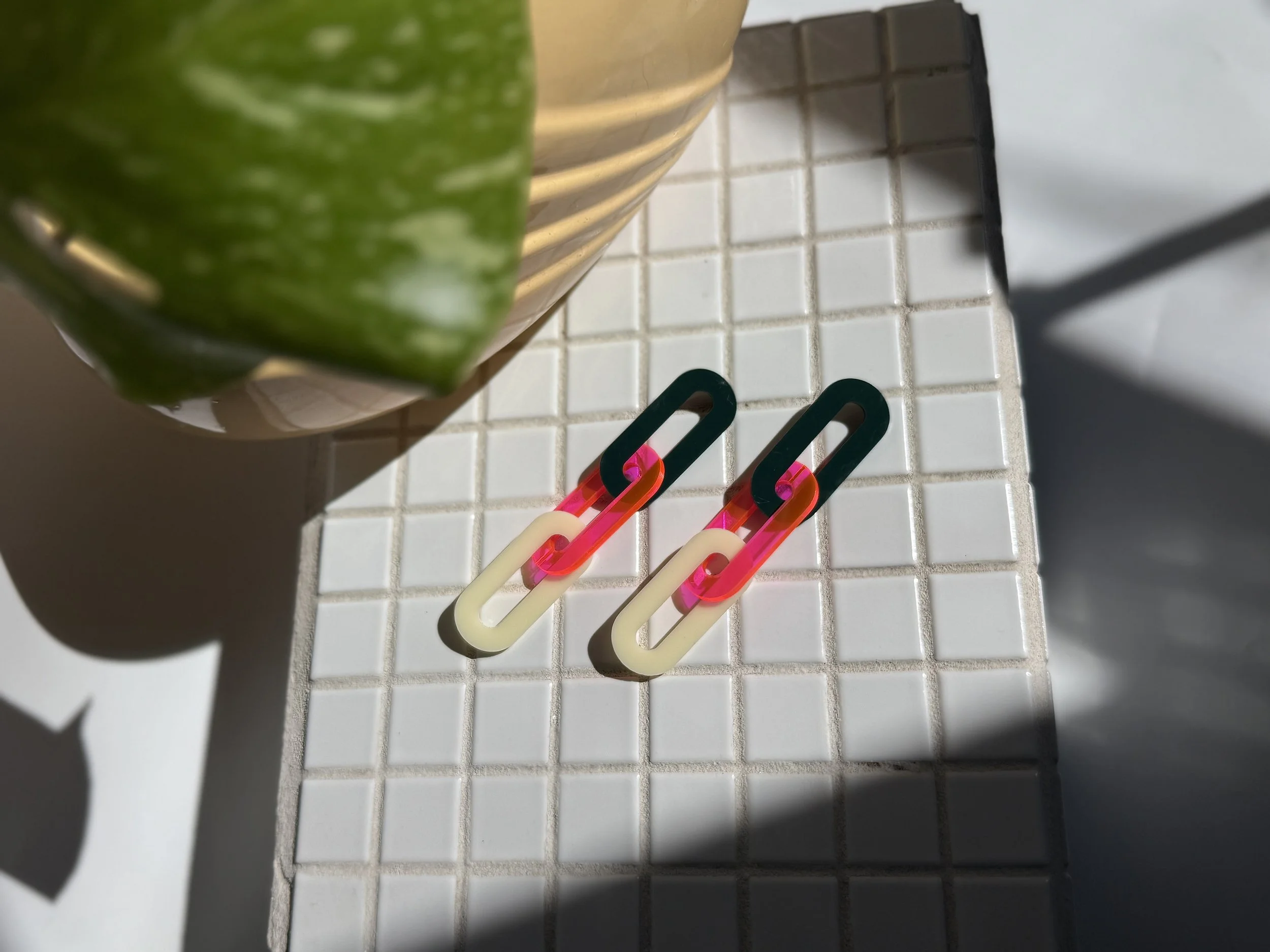 Spano Earring in Fluorescent Pink, Cream, & Emerald (3 Sizes)
