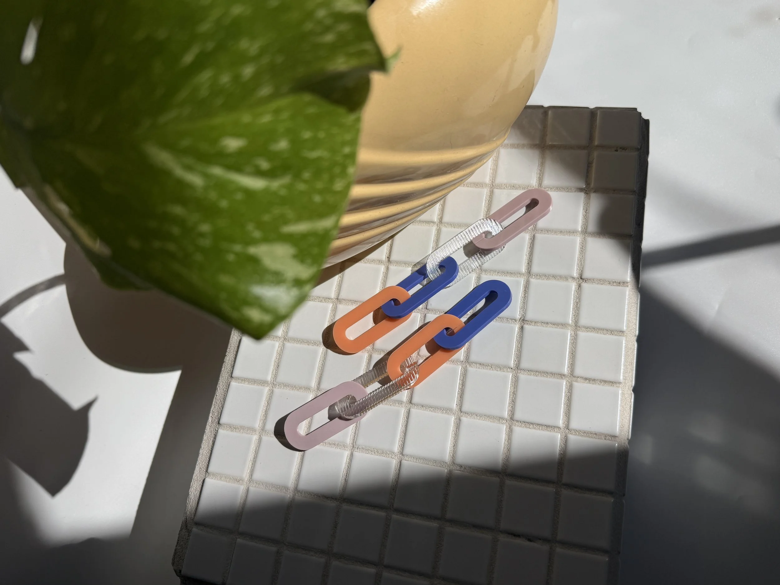 Spano Earring in Pale Pink, Iris, Peach, & Ribbed Clear Acrylic XTRA LONG