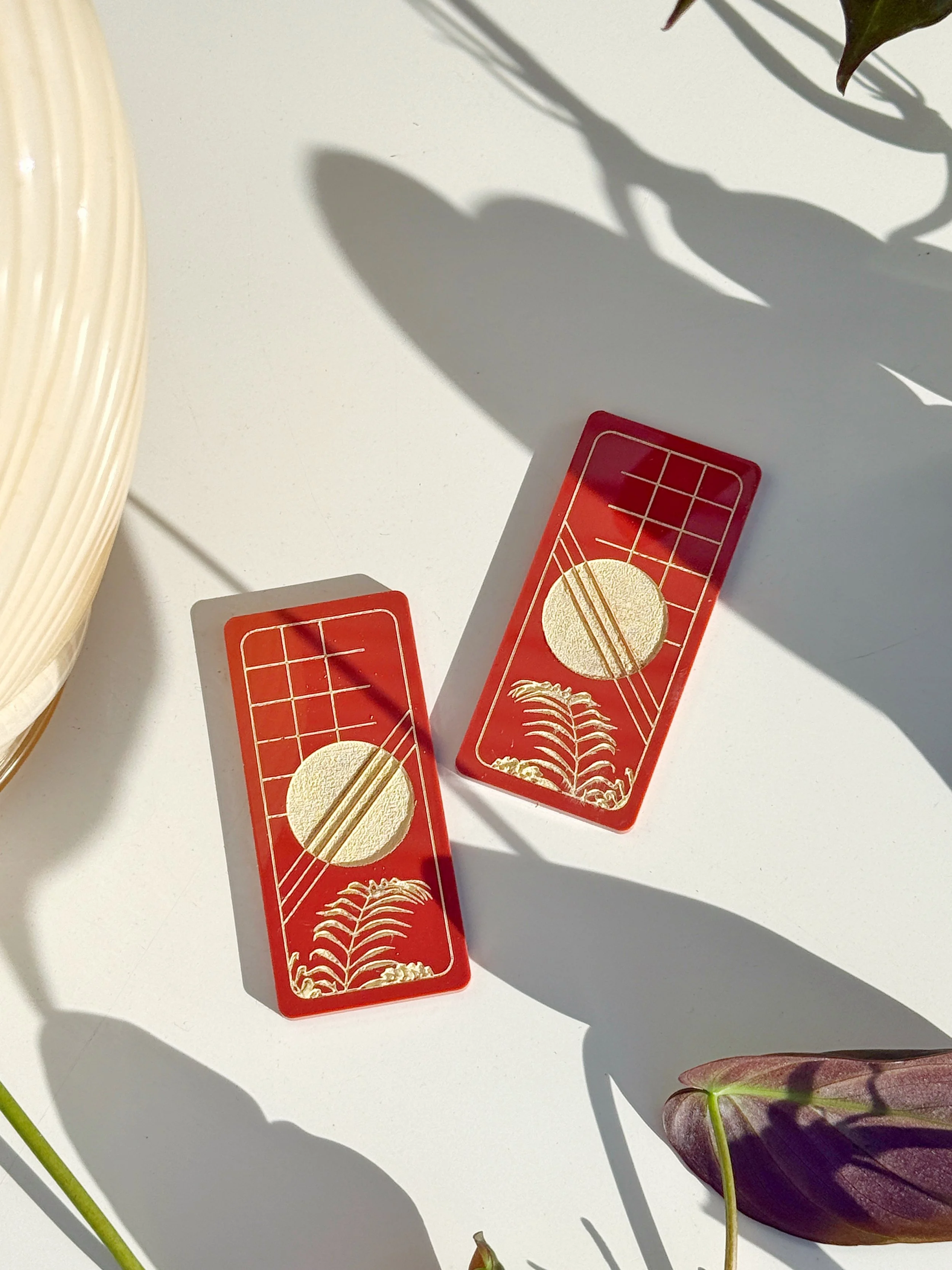 Vapor Wave #1 Earrings in Terracotta & Cream Acrylic