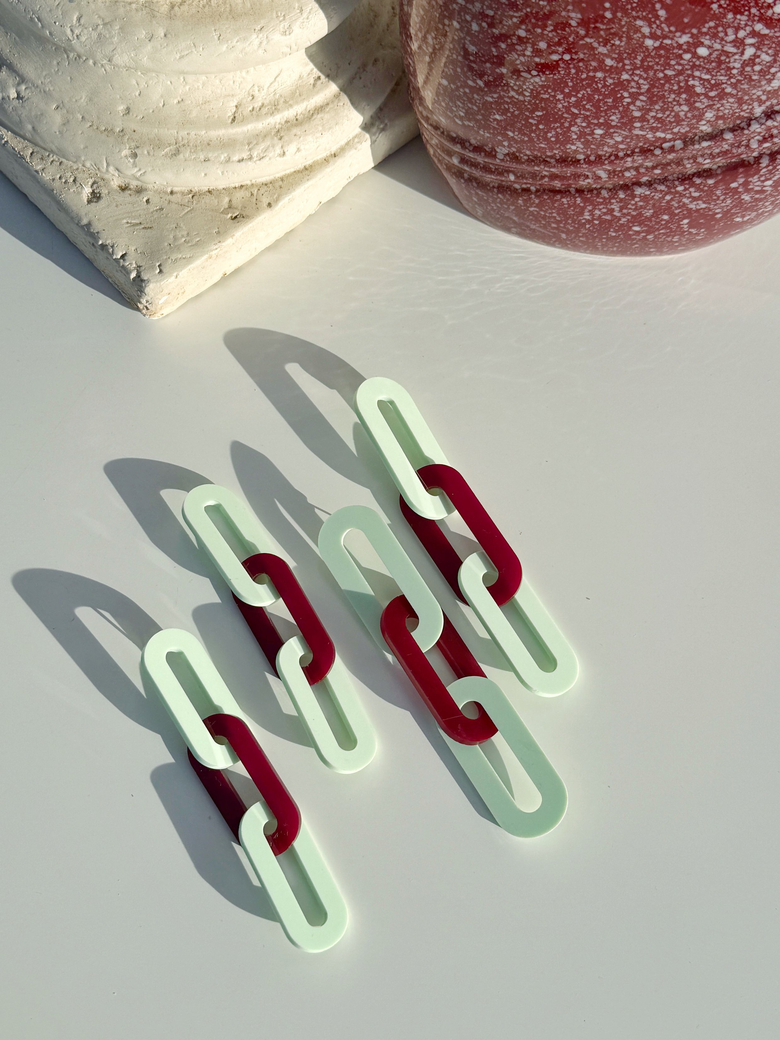 The Spano Earring in Seafoam & Burgundy Acrylic (Midi & Maxi)