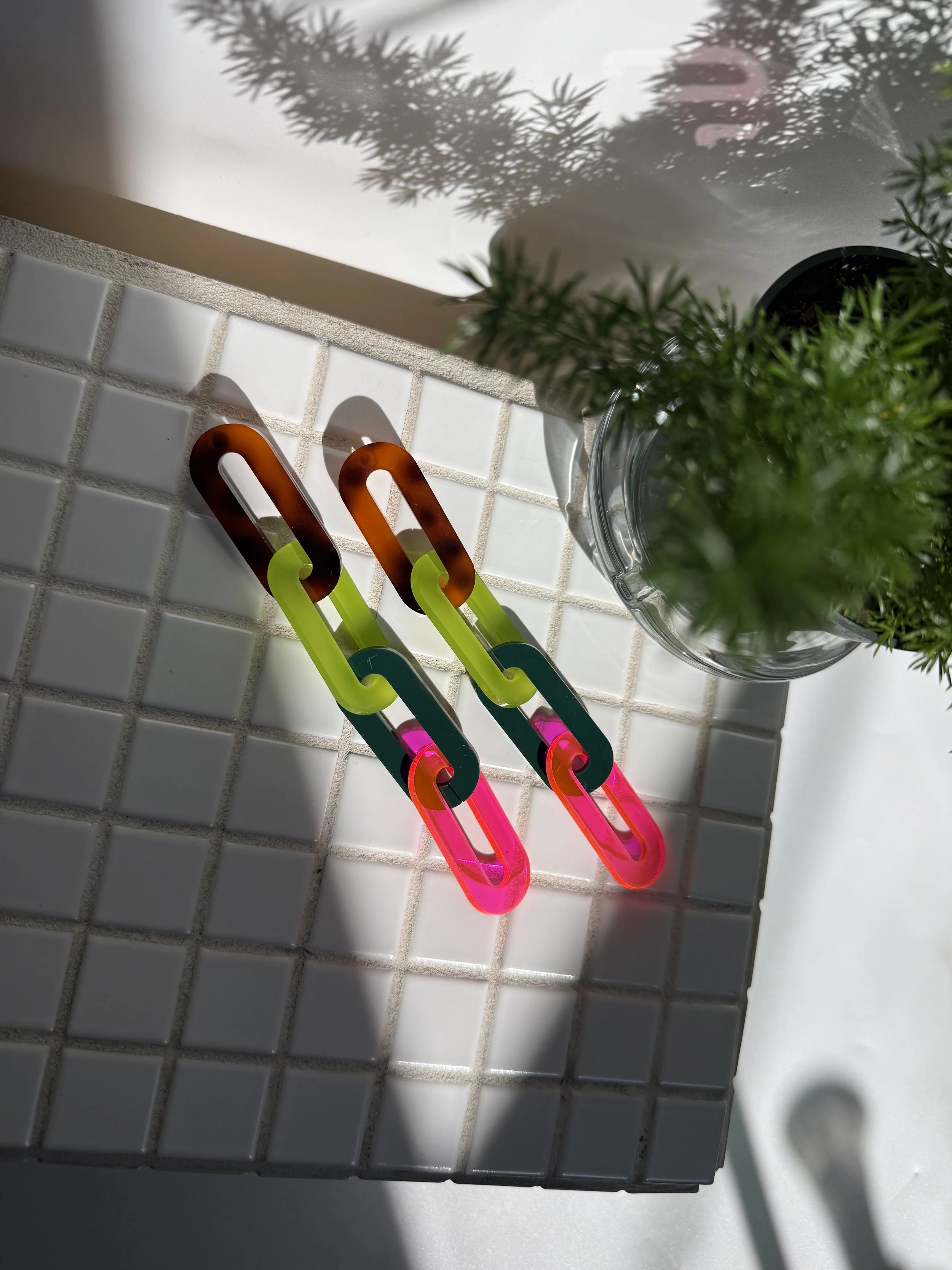 The Spano Earring in Tortoiseshell, Fluorescent Pink, Emerald, & Frosted Lime (3 Sizes)