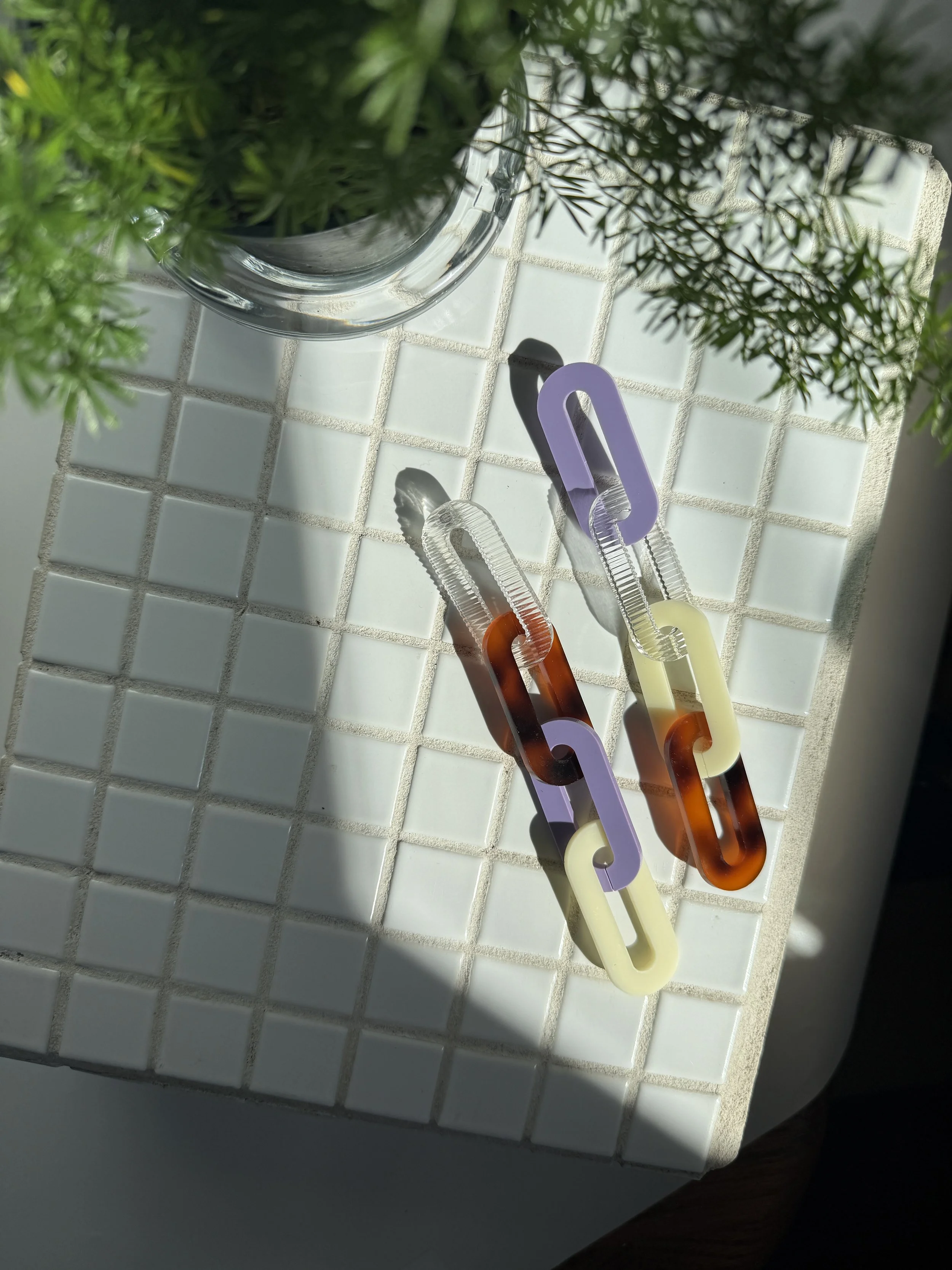 The Spano Earring in Lavender, Tortoiseshell, Ribbed Clear, & Cream Acrylic (3 Sizes)
