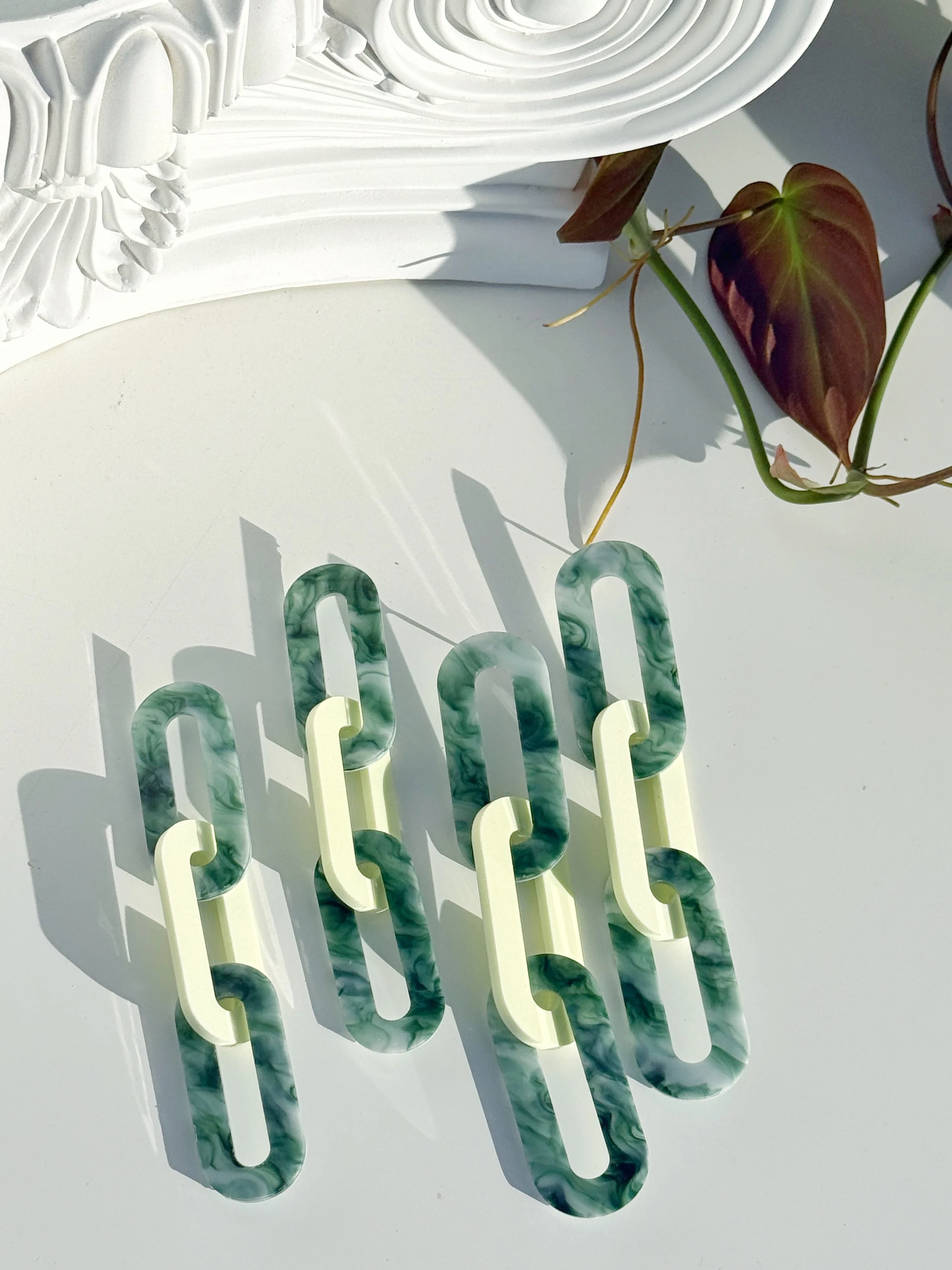 The Spano Earring in Hunter Green Marble & Lemon Ice Acrylic (Midi & Maxi)