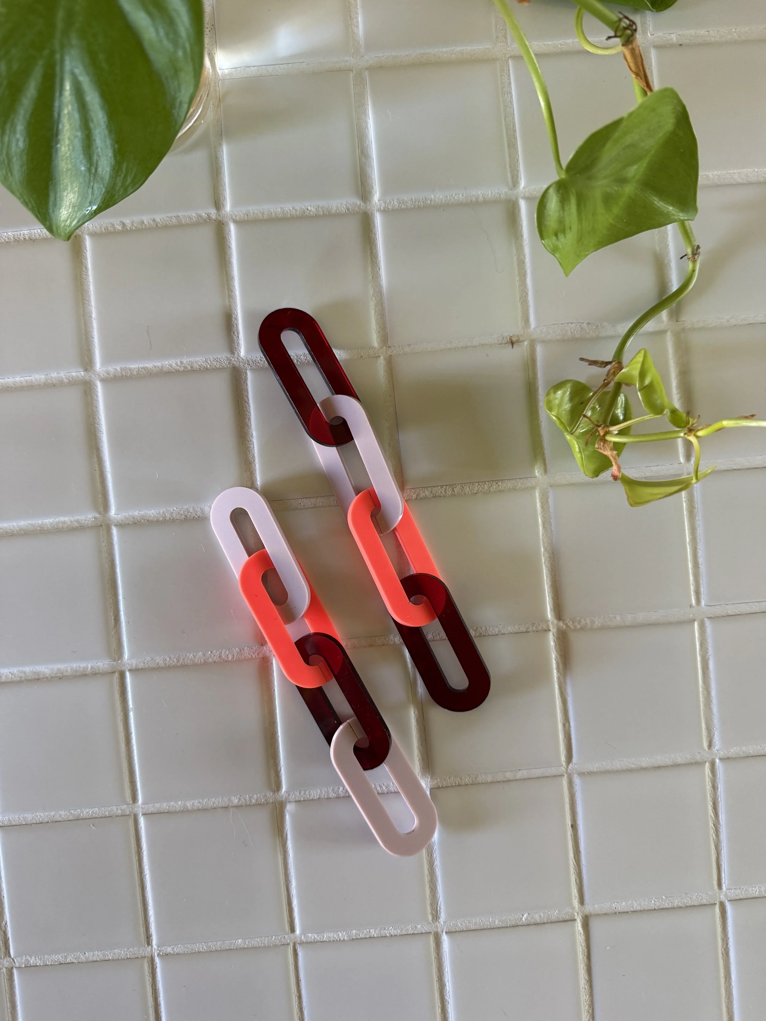 Spano Earring in Light Pink, Transparent Burgundy, and Fluorescent Pink (3 Sizes)