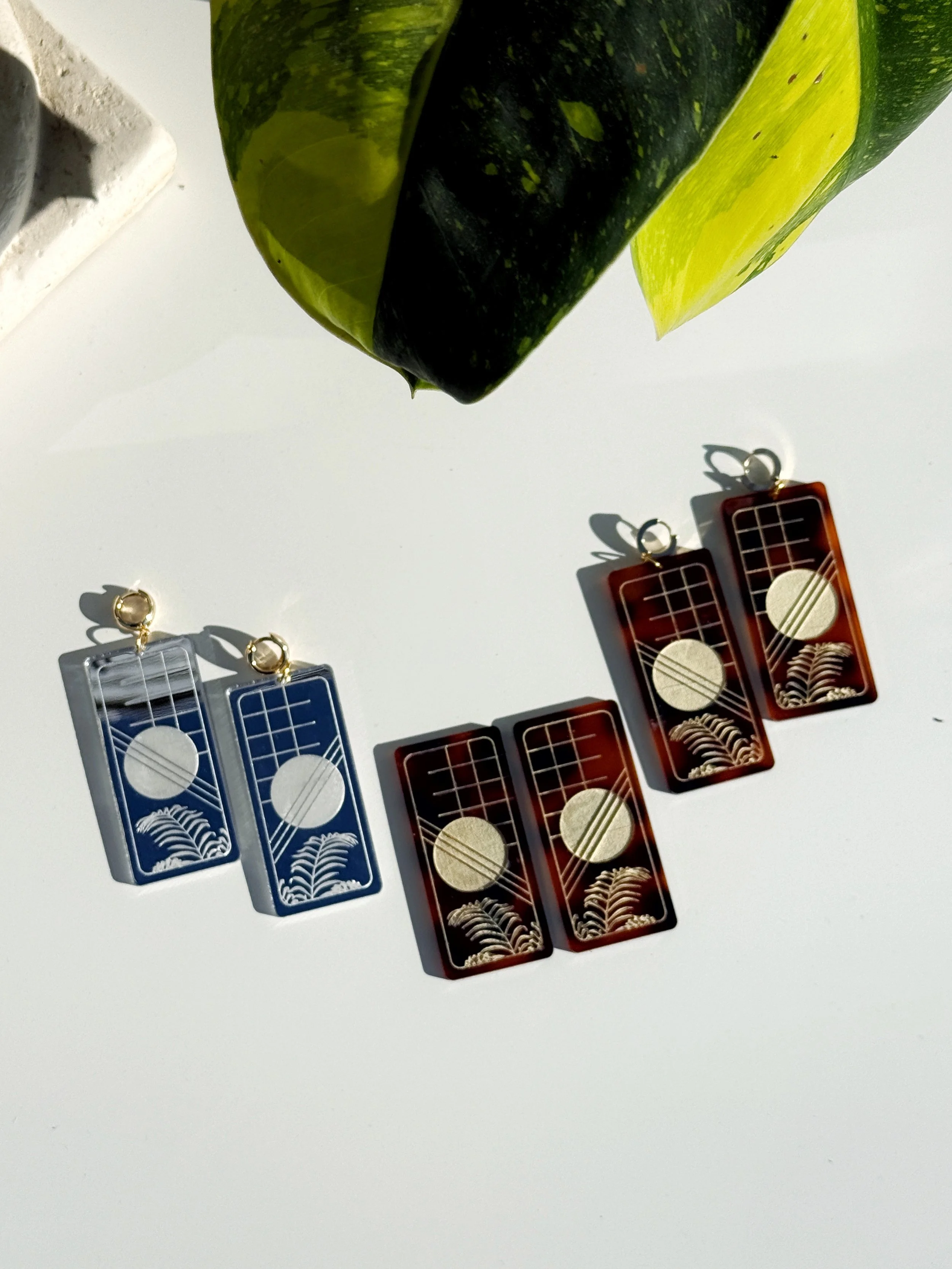 Vapor Wave #1 Earrings in Silver Mirror or Tortoiseshell (Post or Huggie Hoop)