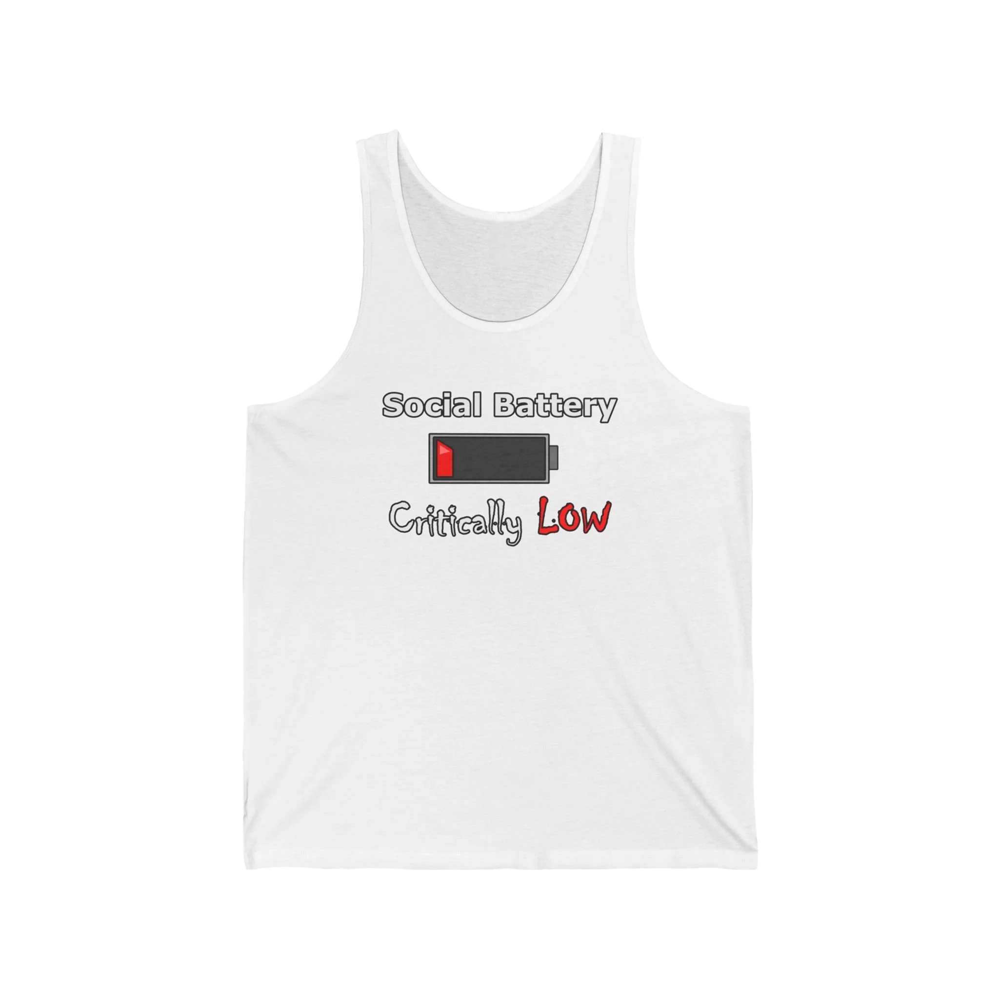 "Social Battery Critically Low" — Graphic Tank Top