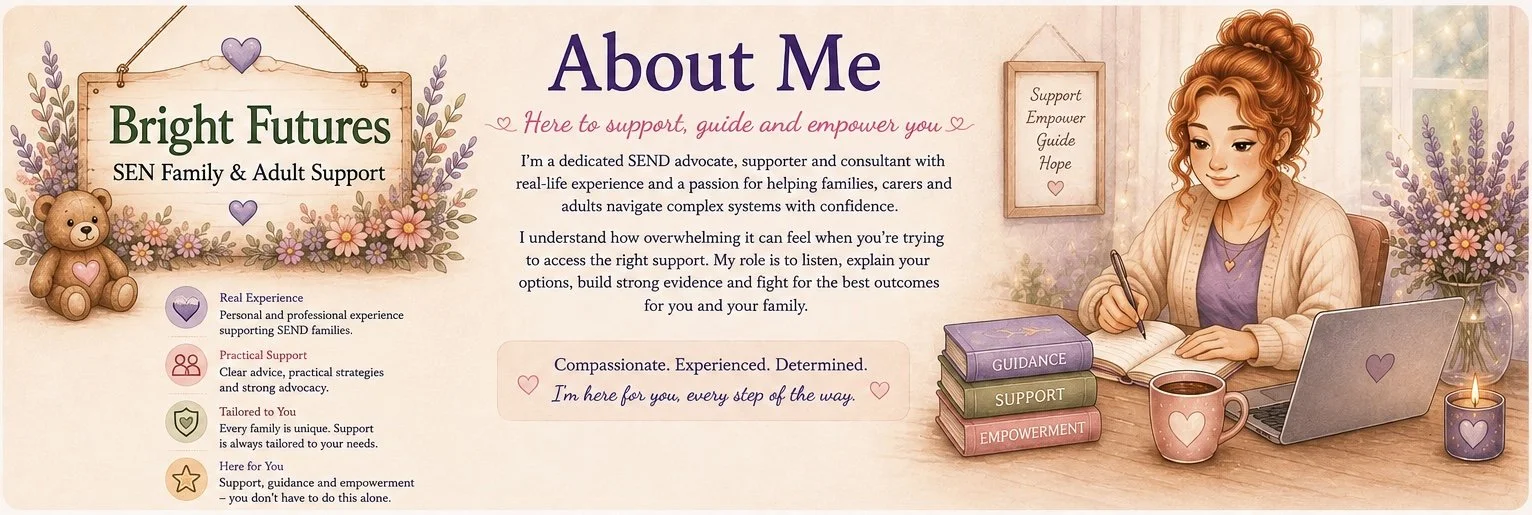 About Louise, founder of Bright Futures SEN Family & Adult Support, providing compassionate SEND, education, benefits and advocacy support.