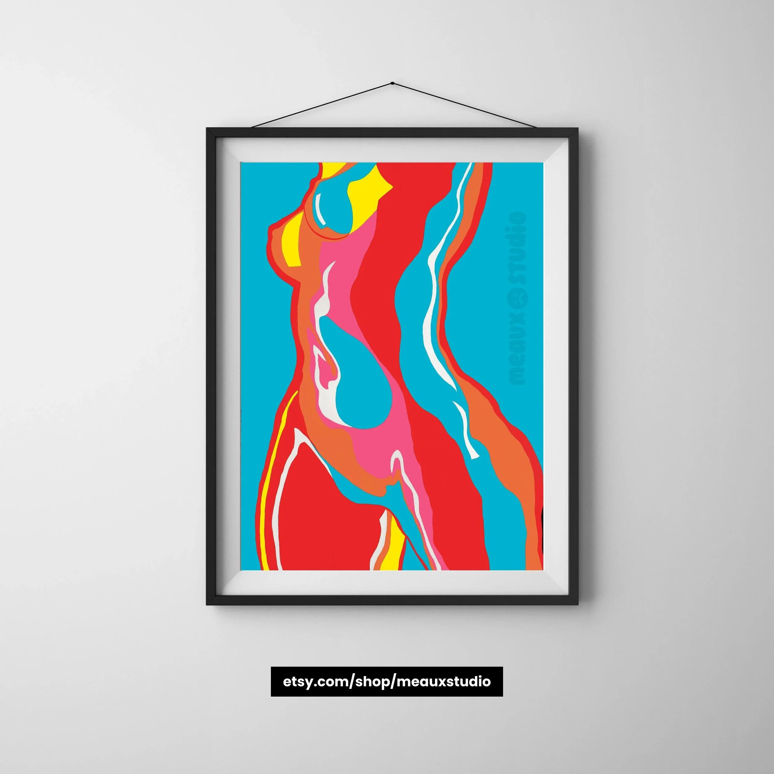 Abstract Body Art Print - Blue Fire and Desire, 11x17 Glossy