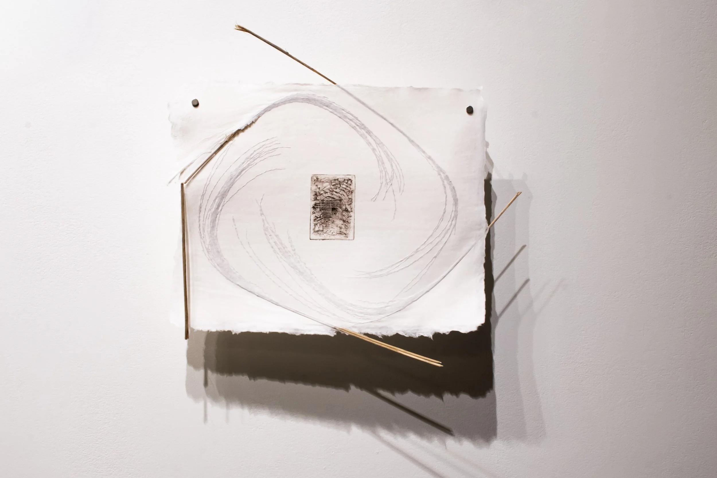 Ape Cave Barricade, intaglio on handmade paper, 2026