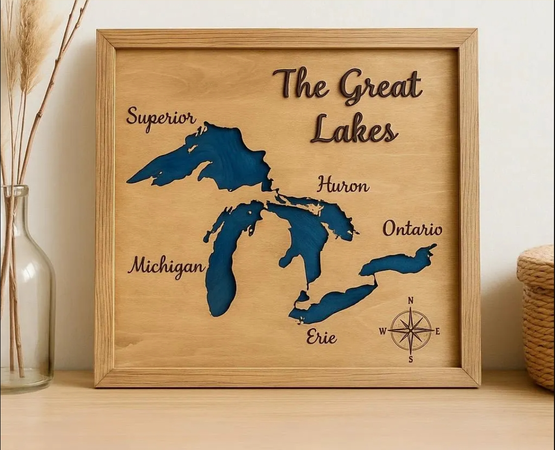 Lake Map Wood Sign | Custom Laser Cut | 2 D
