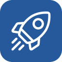 Icon of a rocket ship on a blue background