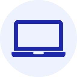 Icon of a laptop with a blue outline on a light gray circular background.