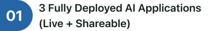 Text that reads '03 Fully Deployed AI Applications (Live + Shareable)'