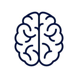 Simple line drawing of a human brain in a circular frame