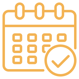 Outline of a calendar with a checkmark indicating a scheduled or completed event.