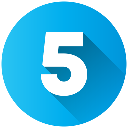 Blue circular badge with the number 5 in white, shadowed, and a modern design.