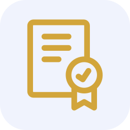 Icon of a certificate or document with a checkmark and ribbon