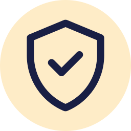 Shield icon with a checkmark inside, representing security or protection.