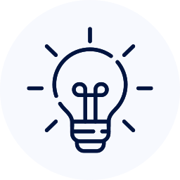 Light bulb icon with rays of light radiating outward, representing an idea or innovation.