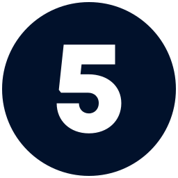 A dark blue circular icon with the number five in black.