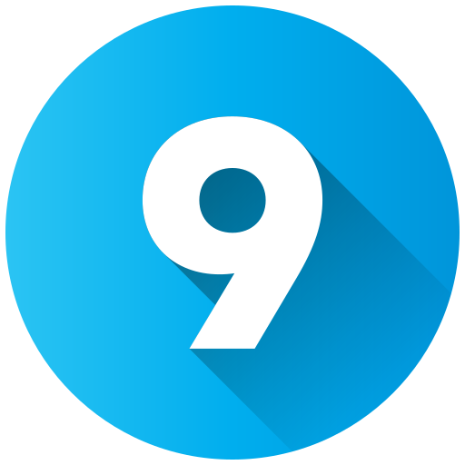 Blue circular icon with a white number nine in the center.