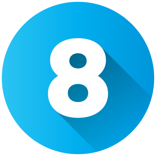 Blue pool ball with the number 8 on it.