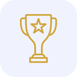 Gold trophy with a star at the center on a light background.