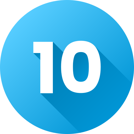 A blue circular icon with the white number 10 in the center.