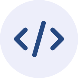 Icon of HTML code brackets with a forward slash in a circle