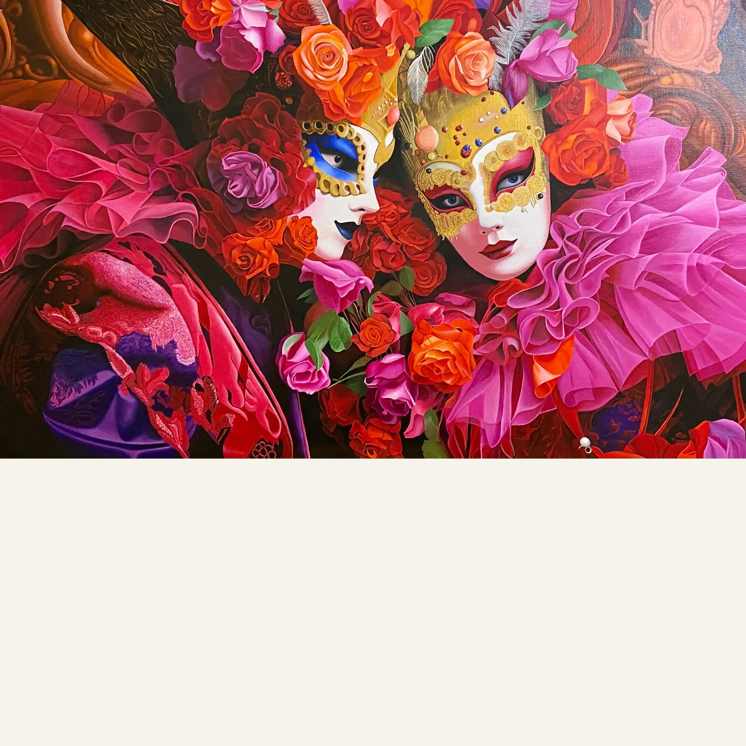 Misteri Veneziani, peinture acrylique sur toile de lin 116x73 cm. Lydia Mériaux, artiste peintre