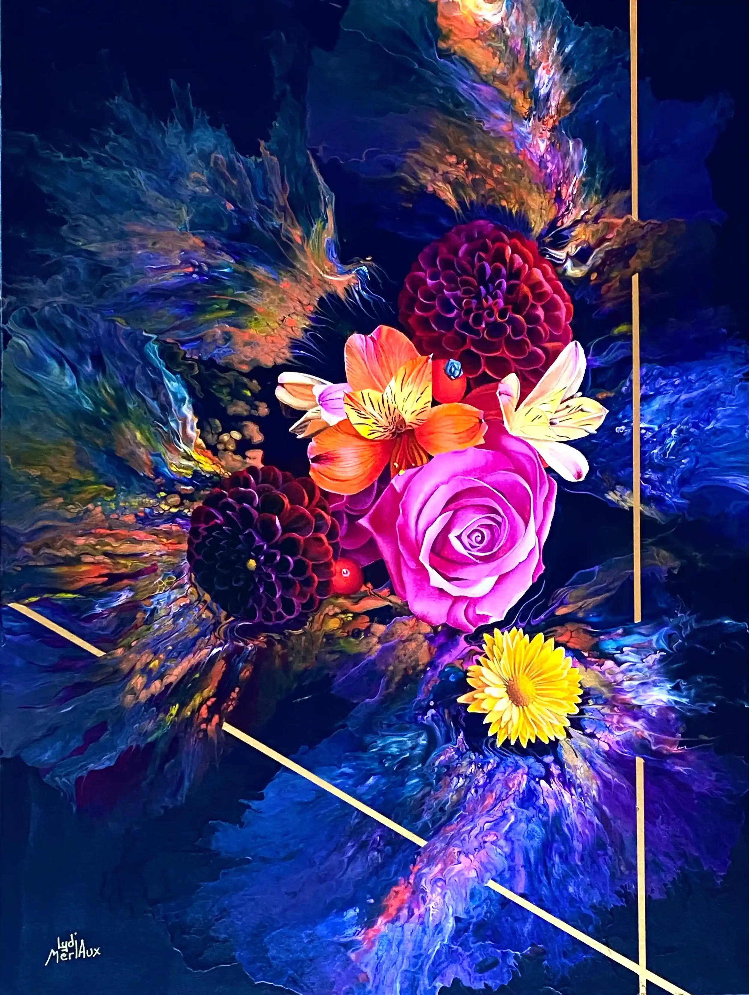 Fantaisie Florale — Peinture acrylique originale de Lydia Mériaux