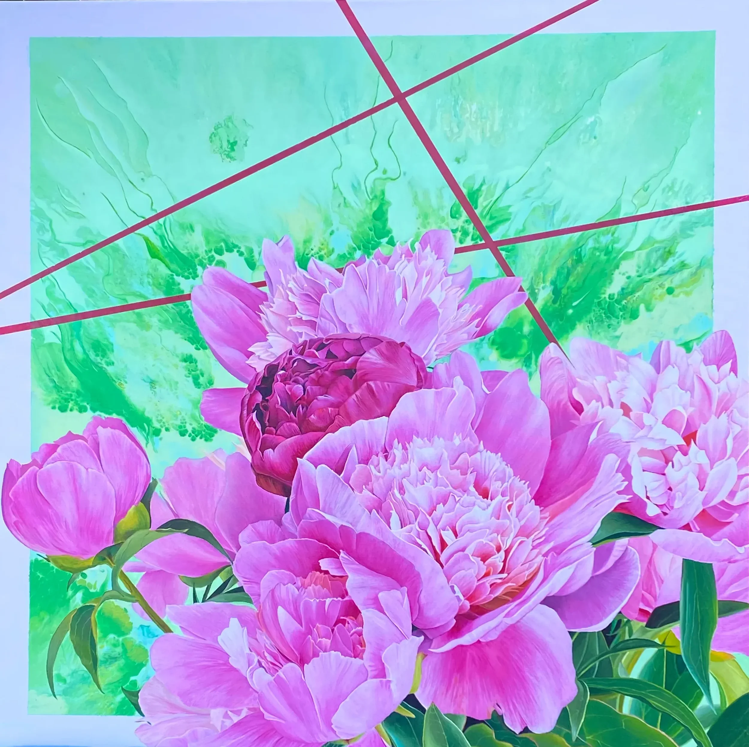 Gracieuses Pivoines — Peinture acrylique originale de Lydia Mériaux